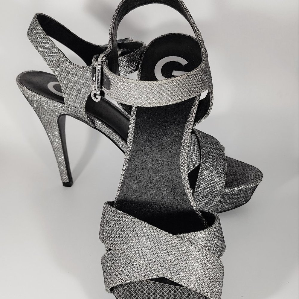 G by Guess Silver Sparkle Platform Heels Sz 8.5 NWOT